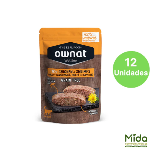 Alimento Húmedo OWNAT Wetline Pouch Chicken & Shrimps para Gatos - Image 2