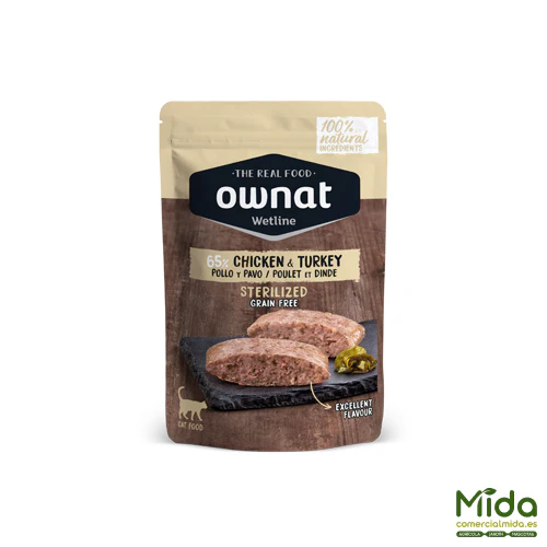 Alimento Húmedo OWNAT Wetline Pouch Sterilized Chicken & Turkey para Gatos