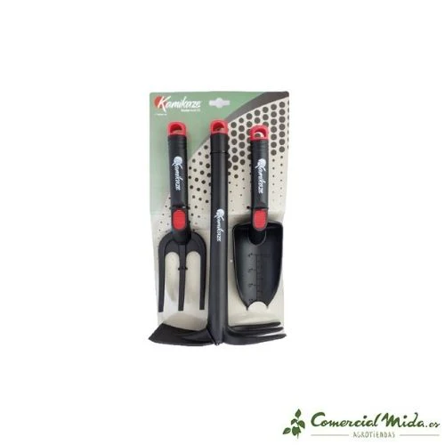 KAMIKAZE Kit de Jardinería (Trasplantador, Horquilla y Doble Azada)