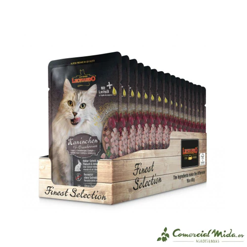 LEONARDO Menú de Conejo & Arándano Rojo Alimento para Gatos Adultos Pack 16x85 gr