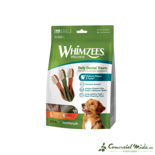 SNACKS WHIMZEES BAG TOOTHBRUSH L Snacks Dental para Perros Grandes 6UDS