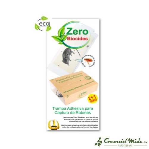 Trampa Adhesiva para Ratones ZERO BIOCIDES 2 + 1 Gratis
